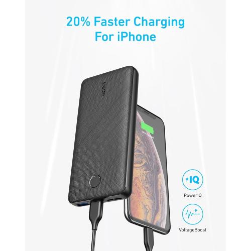 Anker Portable Charger, 325 Power Bank (PowerCore Essential 20K), 20000mAh Battery Pack with 15W Charging, PowerIQ, 2 USB-A, 1 Micro USB, Two-Way USB-C Ports for iPhone Series, AirPods, and More
