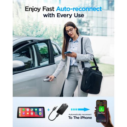Wireless CarPlay Adapter for Apple iPhone (2025 Upgraded),Converts Wired to Carplay Wireless Adapter,Instant Connectivity,Compatible with Cars from 2017 & for iOS 10