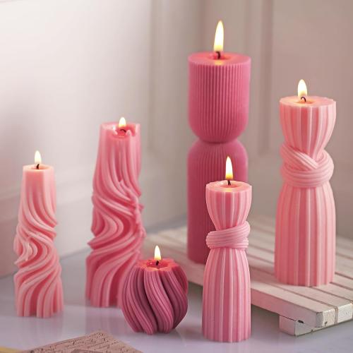 Threlaco 6 Pcs Pink Pillar Candles Decorative Modern Aesthetic Ribbed Candle Set Cute Soy Wax Scented Ribbed Decor Valentine's Commemorative Gift for Home Decoration(2.36-6.69 Inch)