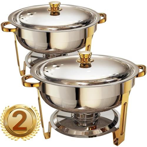 Chafing Dishes for Buffet 2Pack, 6QT Round Chafing Dish Buffet Set Stainless Steel Buffet Food Warmers Sets for Catering Events Parties Dinners with Complete Set,Gold and Silver