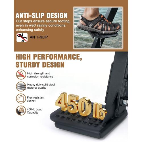 Boat Trailer Steps, Heavy Duty Trailer Winch Post Steps with Handle | Universal Fit for 3 x 3, 3.5 x 3.5, Non-Slip Surface, 450Lbs Capacity