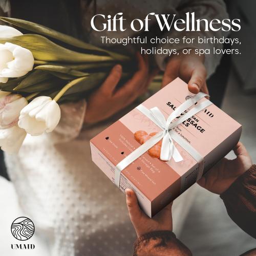 UMAID Himalayan Salt Massage Balls 6-Pack with Cotton Mesh Bag, Natural Therapy Stones for Hot & Cold Muscle Relief, Relaxation & Spa Massage, Warm in Microwave or Chill in Freezer