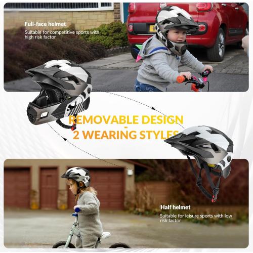 ROCKBROS Kids Full Face Helmet Kids Bike Helmets Lightweight Toddler Mountain Bike Helmet Detachable for MTB BMX Skating Cycling Scooter Safety Bicycle Helmets for Youth Child Boys Girls Ages 3-16