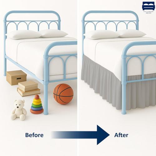 Ruffled Bed Skirt with Split Corners-Dust Ruffle - 21 Drop 100% Microfiber Soft,Sheen & Luxurious Look - Bed Skirts (Light Grey -Twin)