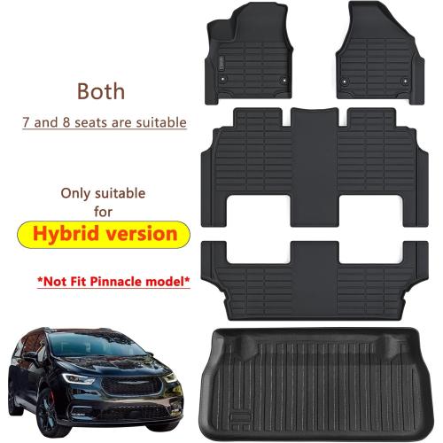 Floor Mats with Trunk Mat for 2017-2025 Chrysler Pacifica Hybrid Touring (Non Fit Pinnacle Model) 7 Seater TPE All Weather Protection carFloor Liners & Cargo Liners