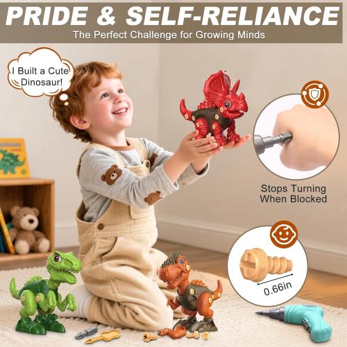 Laradola Dinosaur Toys for 4 5 6 7 8 Year Old Boys, Take Apart Dinosaur Toys for Kids 3-5 5-7 STEM Construction Building Kids Toy with Electric Drill, Party Birthday Gifts