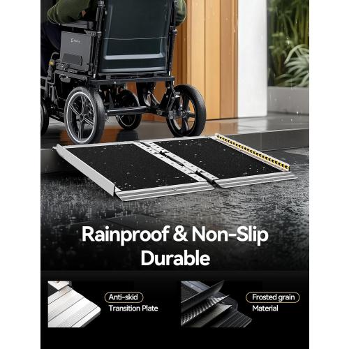 FACHNUO 2 Feet Portable Wheelchair Ramp, Non-Skid Aluminum Handicap Ramps with Handle, Folding Threshold Wheel Chair Ramp for Home Steps, Stairs, Entry, Threshold, Doorways, Scooter, 800LBS Capacity