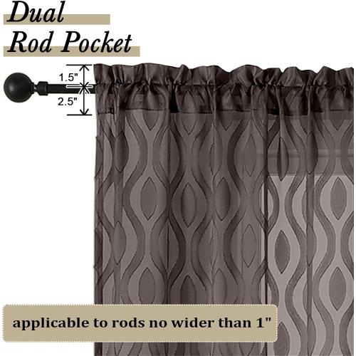 Aiyufeng Brown Valance Curtains 14 Inch Length, Chic Wavy Line Clip Jacquard Sheer Curtains for Basement Bathroom, Lightweight Solid Rod Pocket Small Window Curtains, 2 PCS, 40Wx14L Inch
