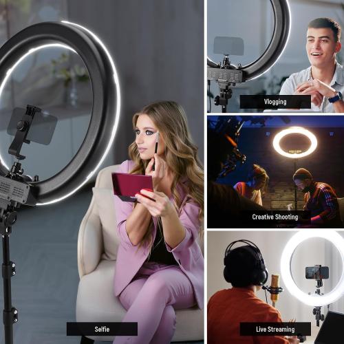 NEEWER 18 Ring Light, 58W 5500lx 5600K Dimmable CRI95 240 LEDs, Lighting with Cold Shoe Bi Color Filters Carry Bag Phone Holder for iPhone Selfie Makeup Studio Photography Video Recording, RL-18