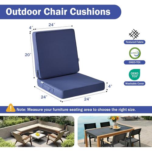 1 Outdoor Cushions, Outdoor Chair Cushions 24x24x4 Inch, Cushions for Outdoor Furniture with Removable Cover, Waterproof & Fade Resistant Outdoor Seat Cushions for Patio, Lawn, Navy Blue