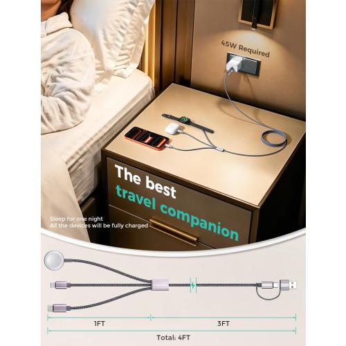 2026 Travel Essentials for Apple Watch Charger,Cruise Vacation Camping Essentials,iPhone Charger,Multi Charging Cable,3 in 2 Charging Docks for iWatch Series 11-2/Ultra,iPhone 17-12,Car