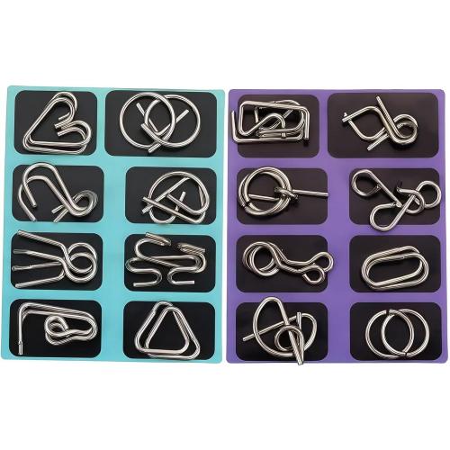 Metal Brain Teaser Puzzles, Set of 32 with Pouch, Steel IQ Games Physics Mind Metal Puzzles for Adults, Basket Stocking Stuffers for Boys Girls Adults Challenge Gifts