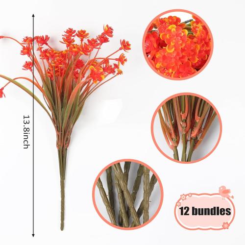 RECUTMS 12 Bundles Artificial Plastic Flowers for Outdoors UV Protected Artificial Fake Flowers Bulk For Fake Plastic Plants Bulk Indoor Outdoor Greenery Used For Party Home Garden Decoration (Autumn)