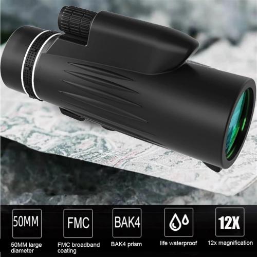 12X50 HD Monocular Telescope with Bak4 Prism, Bird Watching, Includes Mobile Phone Clip & Tripod - Perfect for Outdoor Adventures