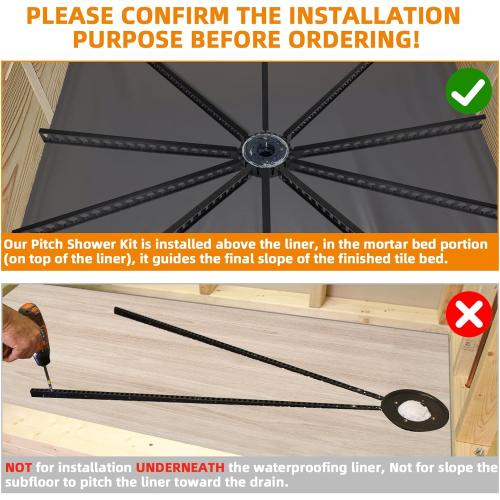 Pitch Shower Kit Sticks for Pitch,Quick Pre Sloped Shower Pan Kit for Shower Floor Mortar Bed with Water Drainage Slope,Shower Slope Kit with Center Ring and 6 Float Stick System for Shower Remodeling