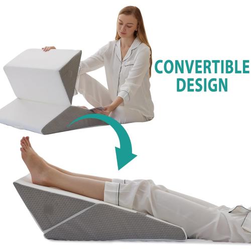 Wedge Pillow for Sleeping, Adjustable 9&12 Inch Foldable Bed Wedge Pillow Set, Orthopedic Memory Foam Triangle Pillows Wedge, 7-in-1 Elevated Pillows for Leg and Back Support, White/Grey
