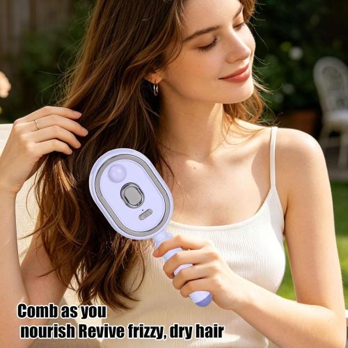 Electric Steam Brush with Water Spray Rechargeable Steams Hair Straightener USB-C Charging Anti-Static Red Light Hair Brush for Detangling Smoothing Styling & Frizz Control (Purple 3) (3 Purple)