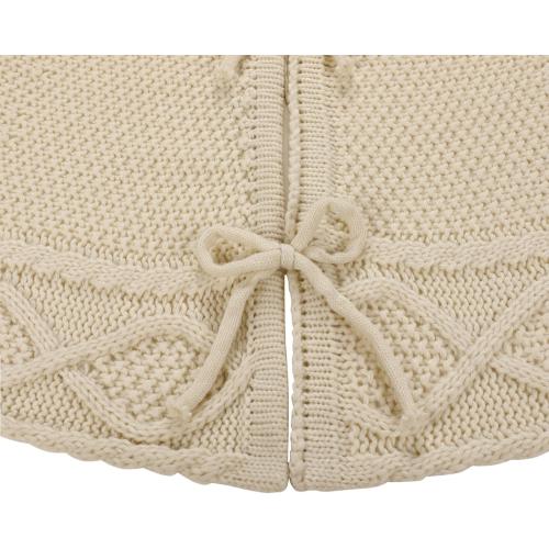 Sattiyrch Knit Christmas Tree Skirt – Classic Cable Knit Tree Base Wrap with Tie Closure – Cozy Holiday Décor for 7.5–9 ft Christmas Tree (White,48in)