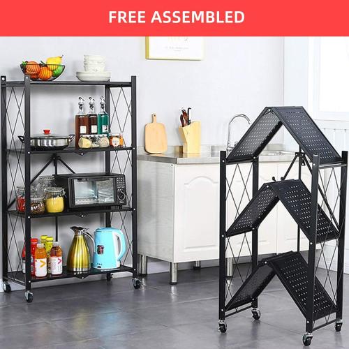 Storage Shelves, Closet Organizers and Storage 4-Shelf Foldable Metal Shelving Units 28 W x 14 D x 50 H for Garage Kitchen Bakers, Collapsible Organizer Rack, Heavy Duty on Wheels (4 -Shelf)