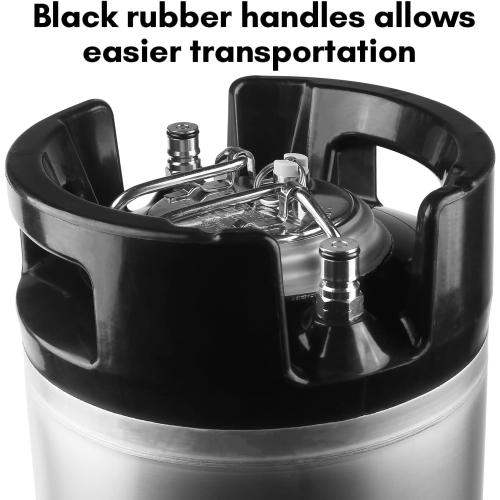 New 5 Gallon Stainless Steel Ball Lock Keg with Dual Rubber Handles | NSF-Approved, Release Valve, Portable Rubber Base for Easy Tansport and Stackable, Double Ball Lock for Easy Connection