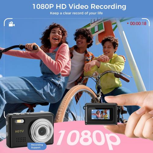 HOTU Mini Keychain Digital Camera, Y2K Pocket-Size Mini Camera, 2MP 1080P Small Camera with 8GB Card, Video Recorder with Long Battery Life for Travel, Party and Vlog (Black)