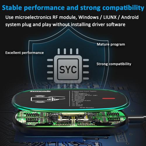 Green and Black Symcode RFID Reader Writer 125KHz/13.56Mhz Dual Frequency Reads ID IC Card Reader Scanner Support Keyboard Emulation Output Support Write UHF Tags S20/S50/S70 Ultralight C EM4305/EM4205 H125