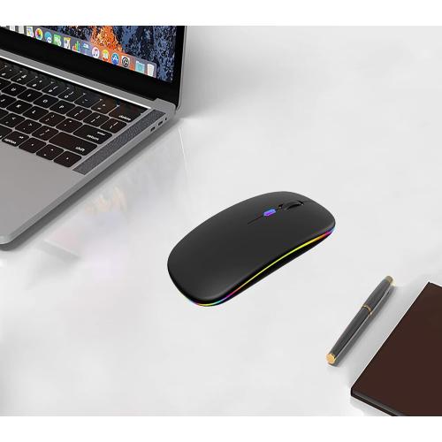Wireless Bluetooth Mouse Rechargeable Laptop Mice with LED Lights Silent Slim Use(BT5.2 and 2.4G Portable USB) Dual Mode Computer Mouse for Laptop/iPad/Tablet/Apple/Computer/Mac (Black)