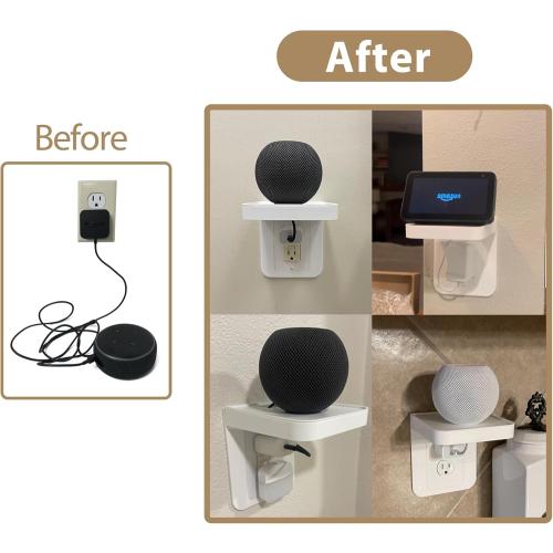 Outlet Shelf Holder Fit for Duplex Receptacle, Bathroom Decor,Cable Management,A Space Saving Solution, Homepod Mini Google Home/Echo/Smart Speakers/Electric Toothbrush/Cell Phone (Standard)