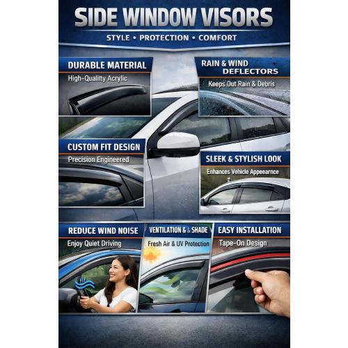 2019-2024 Tape-on Rain Guards for Kia Forte Side Window Deflector Visors EX FE GT LINE LXS Durable Tinted Vent Shade 2020 2021 2022 2023