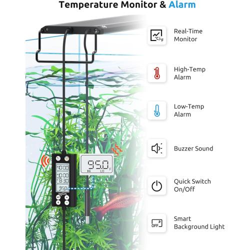 SEAOURA Aquarium LED Light with Thermometer, 48-54in Full Spectrum Lights for Fish Tank, 24/7 Programmable with Power Off Memory, WRGB Custom, 20 Level Dimmable Brightness for Freshwater Aquariums