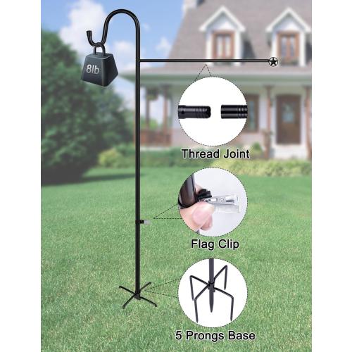 LOPANNY Large Garden Flag Holder Stand Pole for 28 x 40 Flags with Shepherds Hooks for Outdoor - Upgraded Sturdy 60 Inches Yard Flag Post Stake Perfect for Outdoor Decor(without Solar Lights & Flag)