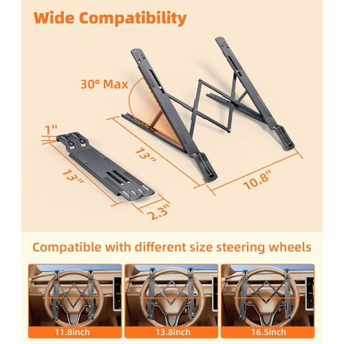 Car Laptop Mount Steering Wheel Tray Holder, Height Adjustable Car Desk for Laptop Computer Tablet, Foldable Portable Lap Laptop Stand for Car Vehicle Workstation Accessories Truck SUV Tesla