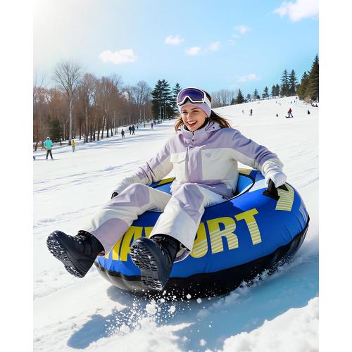 Raxurt Heavy Duty Snow Tube with Premium Canvas Cover, Inflatable Snow Sled for Kids and Adults, Thickened Bottom with Towable Pull Ring, Sledding Winter Outdoor Fun Toys