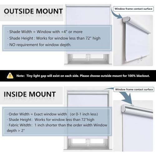 AOSKY Cordless Roller Shades Blackout Blinds for Windows Room Darkening Rolled Up Shades with Spring System, UV Protection Window Shades Door Blinds for Home and Office (31 W x 72 H,White)