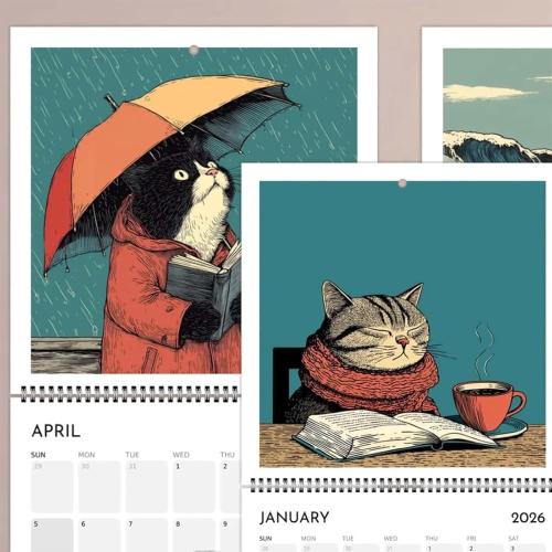 2026 Wall Calendar - 2026 Calendar, January - December 2026, 8.3'' x 8.3'', Cats Calendar 2026 with Hanging Hole for Home & Office Cat Calendar