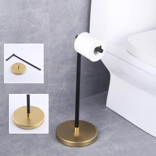 GERZWY Bathroom Toilet Paper Holder SUS 304 Stainless Steel Stand Modern Paper Towel Holder Free Standing for Countertop (Black & Gold) DZY002-BD