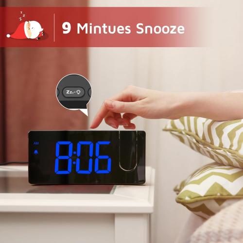 GOLOZA Projection Alarm Clock, Digital Clock with 180° Rotatable Projector, 3-Level Brightness Dimmer, Clear LED Display, USB Charger, Progressive Volume, 9mins Snooze,12/24H, for Bedroom