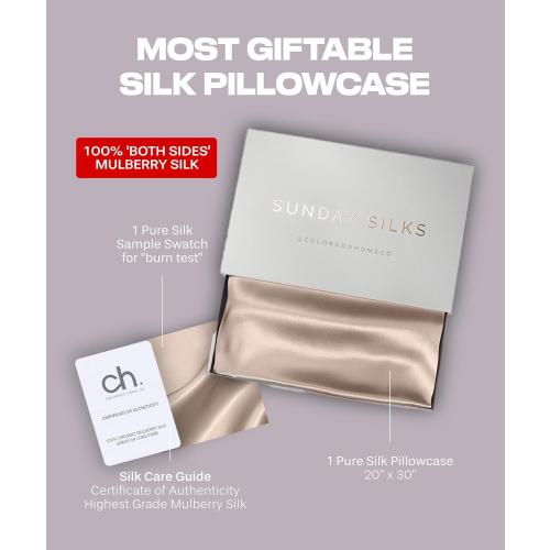 Size  king Color nude champagne SUNDAYSILKS™ Premium Silk Pillow Cases | 100% Mulberry Silk Pillowcase with Zipper, Real 22 Momme Grade 6A Silk, Standard Queen, King Size [Nude Champagne]
