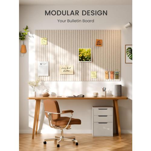 Bumusty Large Cork Board Alternative-48 x 36 Felt Bulletin Board Tiles, with 30 Pushpins, 70 Adhesive Tabs, 12-Pack Slat Wall Paneling, Cork Boards for Office Push Pin Board Felt Board-Oatmeal