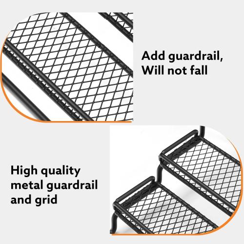 2 Pack Spice Rack Organizer for Cabinet, 4 Tier Expandable Seasoning Organizer Shelf, Spice Holder with Protection Railing, Metal, Black