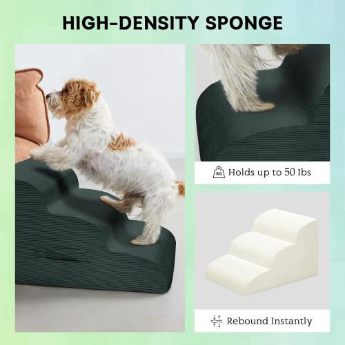 Dark Grey 4 Step Dog Stairs Steps for High Bed, 4 Steps Pet Steps for Small Dogs Non-Slip Removable Washable Cover Ramp for Indoor Outdoor Car Couch Sofa