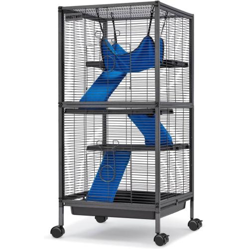 HABUTWAY 45''H Metal Small Animal Cages, Rolling Chinchilla Cage with Removable Ramps, Lagre Cage for Chinchillas/Guinea Pigs/Rabbit, Ferret Cages with Hammock & 4 Tiers, Black