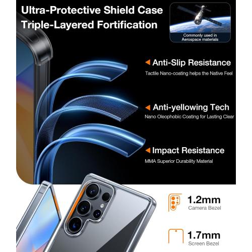 TORRAS Shockproof for Samsung Galaxy S25 Ultra Case, [Non-Yellowing] [12FT Military-Grade Protection] Transparent Slim Case for Samsung S25 Ultra Case, Diamond Clear, Hard, 6.9'' Guardian Series