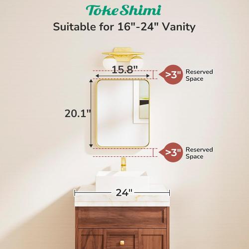 TokeShimi 16x20 Brushed Gold Bathroom Mirror,Vanity Mirror Bathroom Wall with Tempered Glass,Modern Metal Framed Mirror with Aluminum Frame(Horizontal/Vertical)