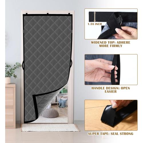 2 Pcs Thermal Insulated Door Curtains Fit Door Size 32'' X 80'', Winter Doorway Blankets Upgraded Oxford Cloth Thicken Cotton Filled, Thermal Covers to Keep Cold Out, Grey