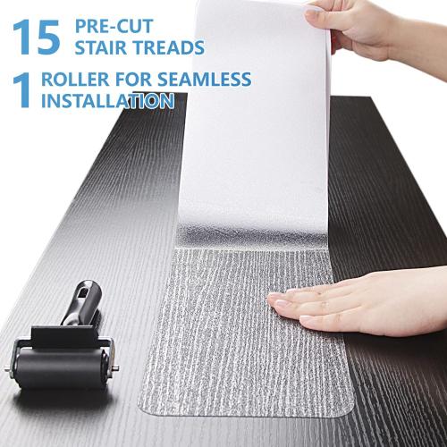 Butizone Stair Treads Non Slip 6 x 30, 15-Pack Pre-Cut Clear Anti Slip Strips for Wooden Steps Indoor, Transparent and Waterproof Grip Tape, Safety for Elderly, Children, and Dogs