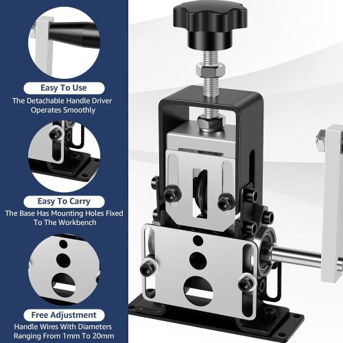 Manual Wire Stripping Machine 0.06''-0.98'' Copper Wire Stripper with Hand Crank or Drill Powered Wire Stripper Tool, Aluminum Frame Wire Peeler for Scrap Copper Recycling