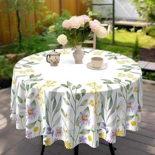Eikione Round Tablecloths 70Inch, Summer Flower Branches Table Cloth Cover