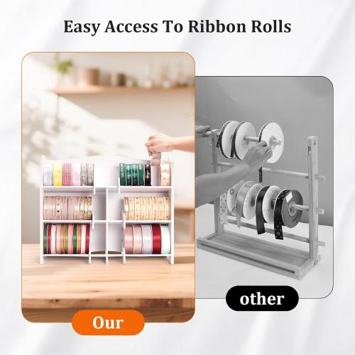Stackable Small Roll Ribbon Storage Organizer Rack, Wall-Mountable Ribbon Holder Rack for Craft Room, Desktop Ribbon Spool Holder for Ribbons up to 4 in Diameter