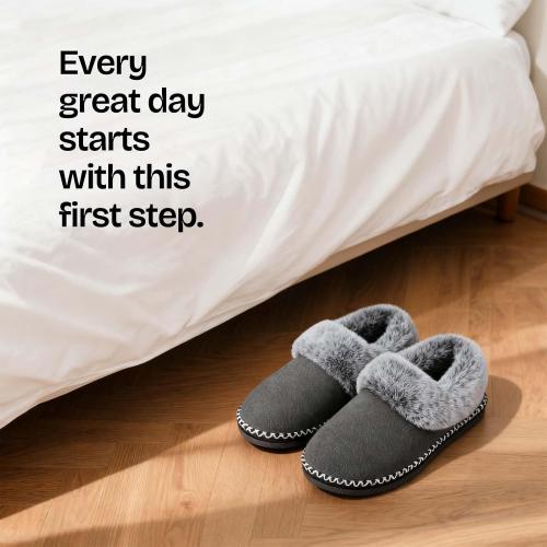 EverFoams Women's Bootie Slippers Warm Soft Comfy Memory Foam Non-slip Indoor House Shoes with Fluffy Collar